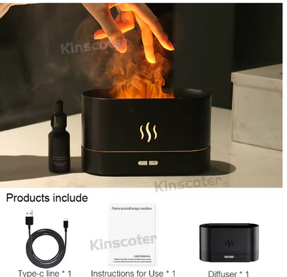 Diffuseur d'arôme, humidificateur d'air ultrasonique à brume fraîche, brumisateur LED, lampe à flamme d'huile essentielle