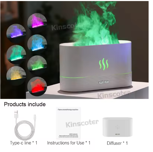 Diffuseur d'arôme, humidificateur d'air ultrasonique à brume fraîche, brumisateur LED, lampe à flamme d'huile essentielle